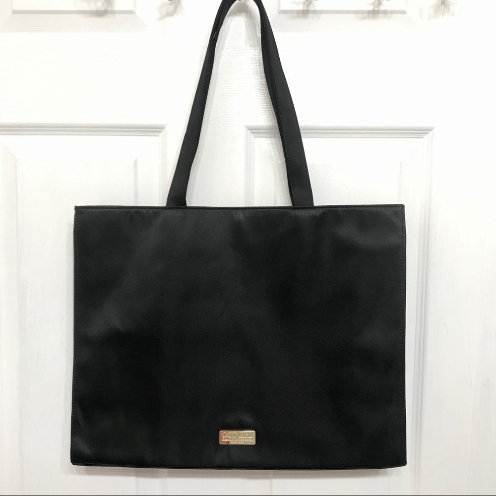 carolina herrera simple satin black tote beach bag